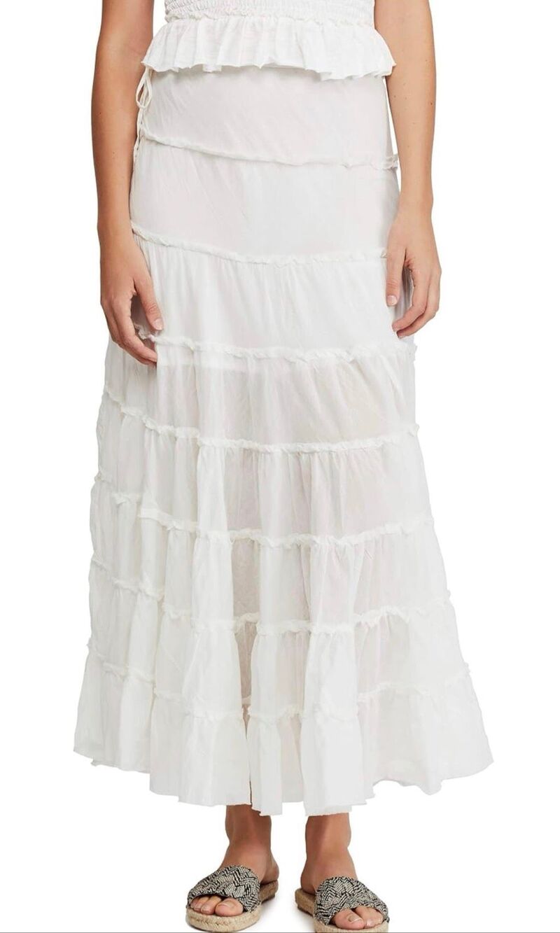 Free People Stuck in A Moment Cream Puff White Cotton Tiered Maxi Skirt - Picture 1 of 11